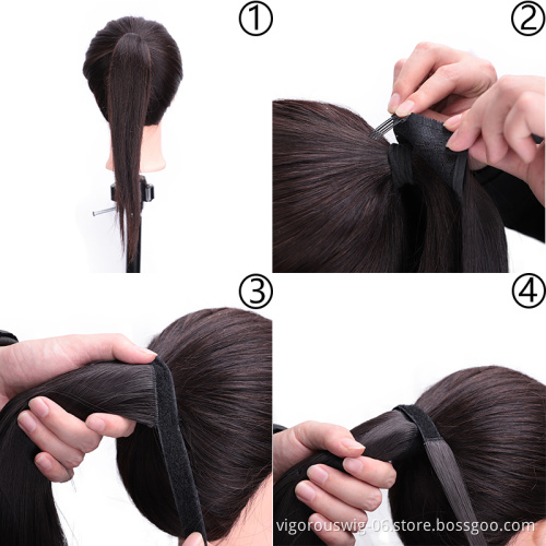 Vigorous Clip in Ponytail Extension Wrap Around Straight Hair 22 inch Synthetic Hairpiece-Natural Black 1B color